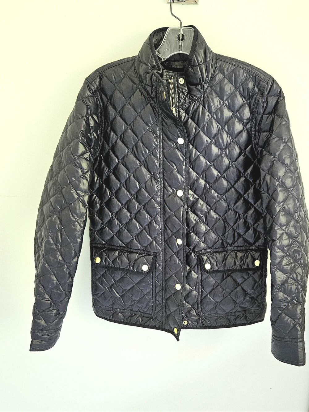 J. Crew Down Field Jacket Quilted Navy Blue Brass Hardware